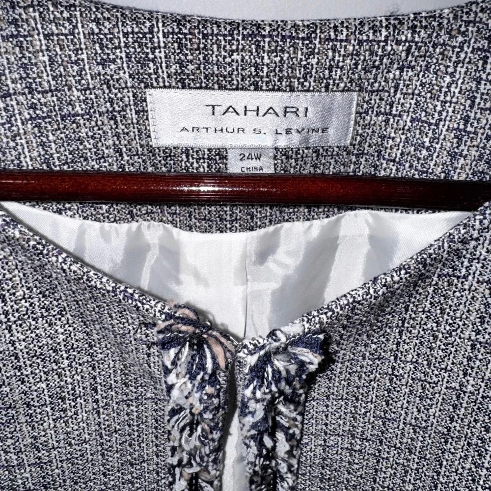 Tahari Arthur S Levine Womens 24W Tweed Collarless Jacket Blazer Purple Gray - Picture 2 of 11